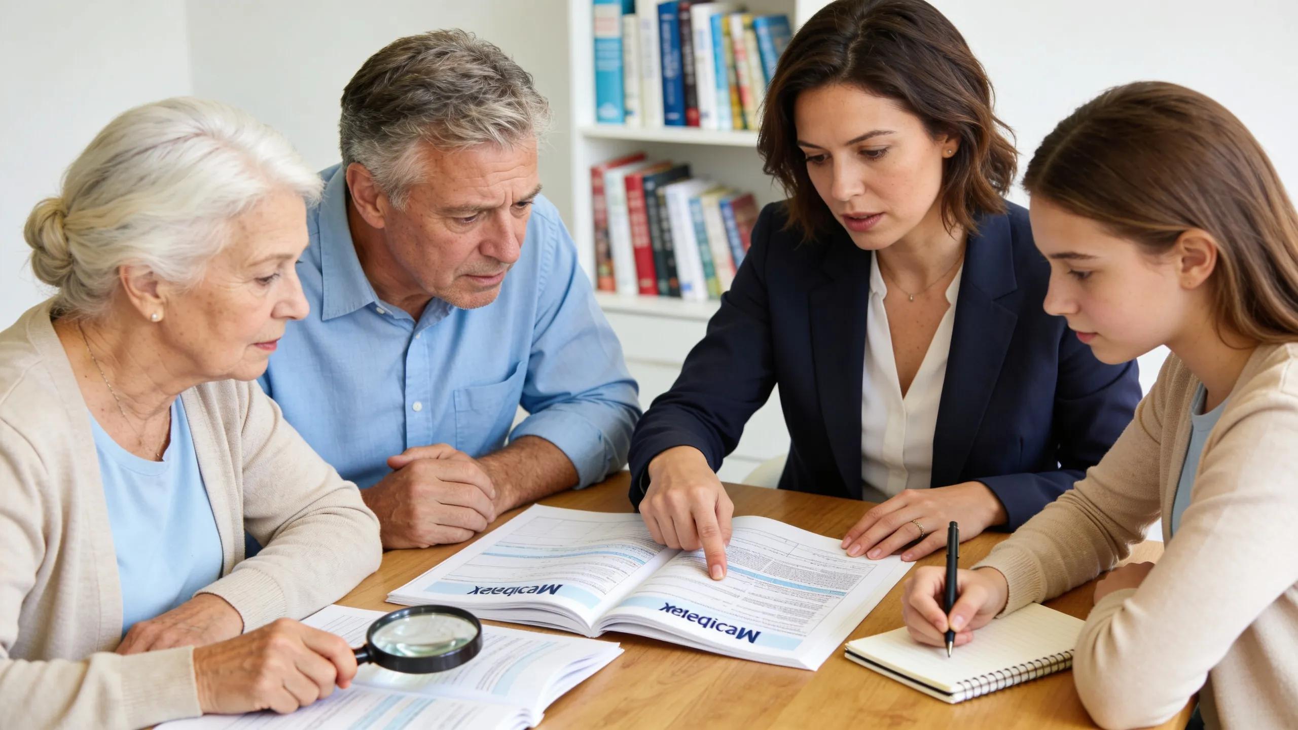 Family consulting with a Medicare advisor to choose the right healthcare plan