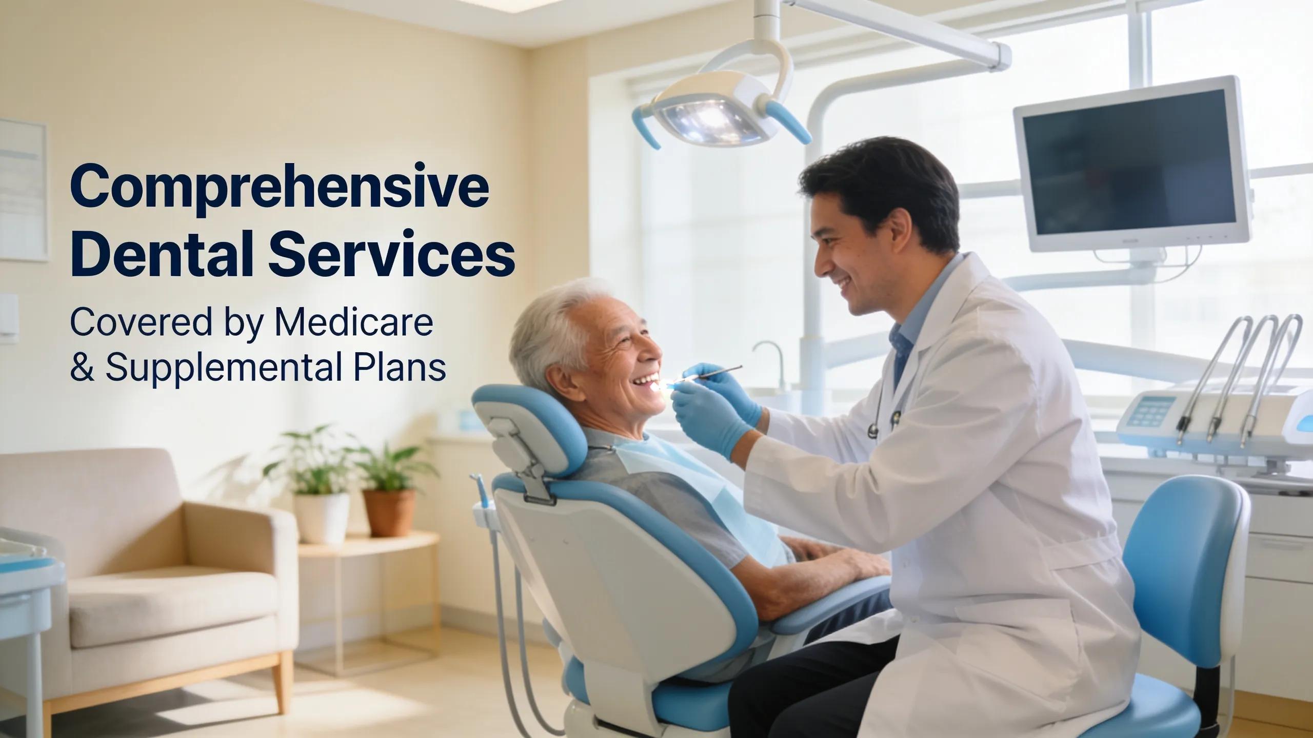 Senior receiving dental care at a modern clinic illustrating available dental benefits