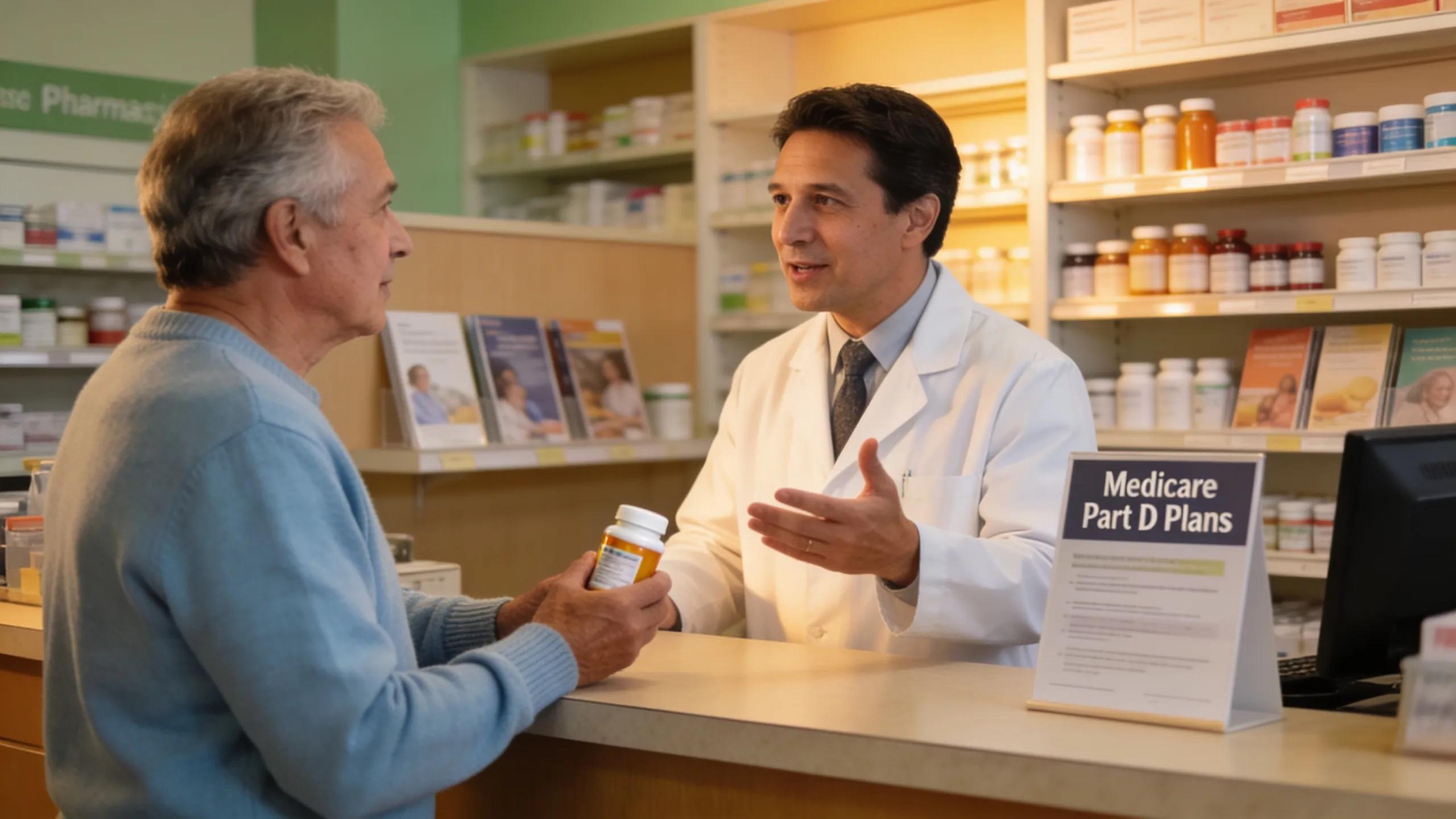 Family member receiving medications at a pharmacy, highlighting Medicare Part D support