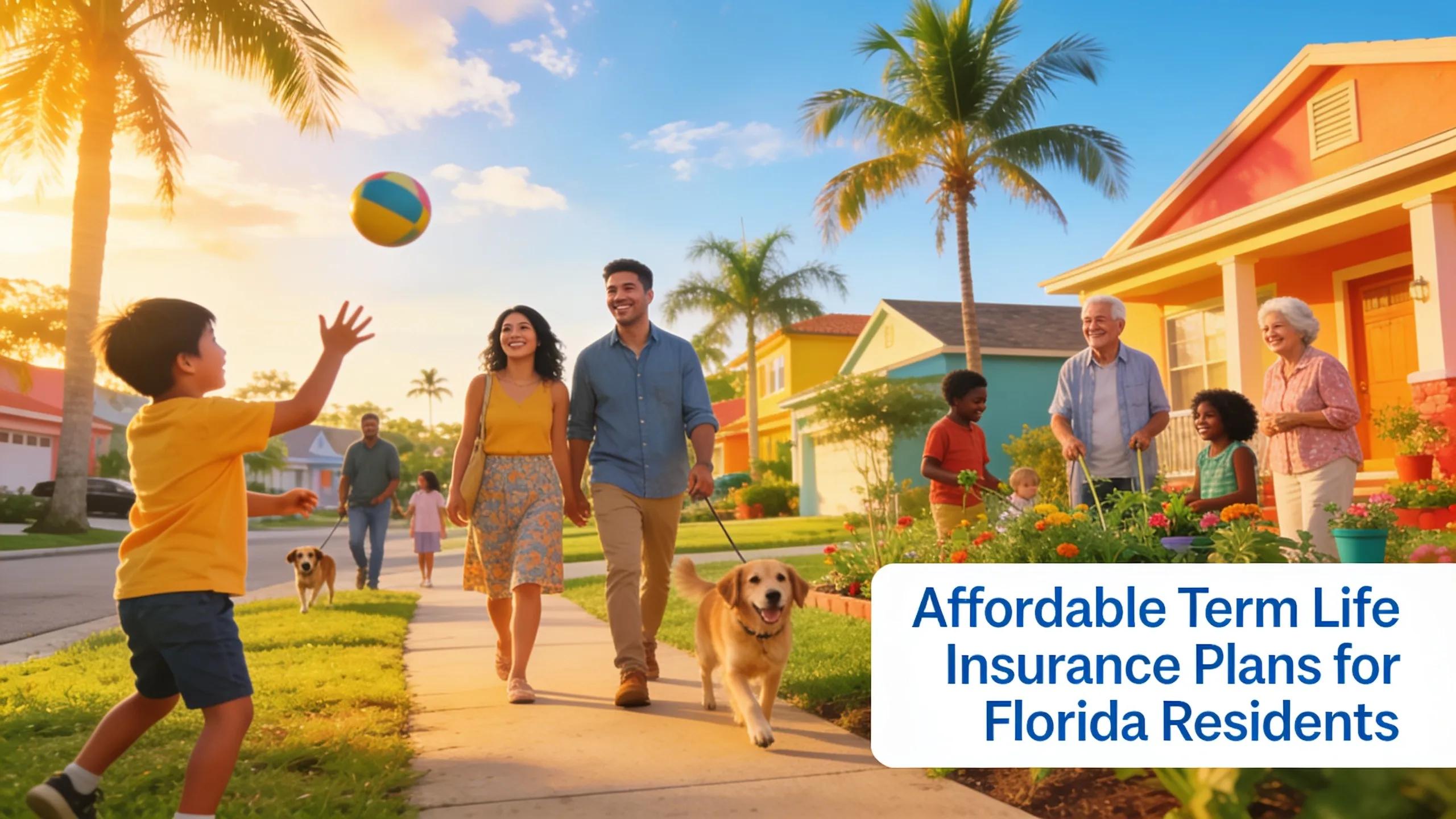 Sunny Florida neighborhood with families enjoying outdoor activities, symbolizing community and family safety