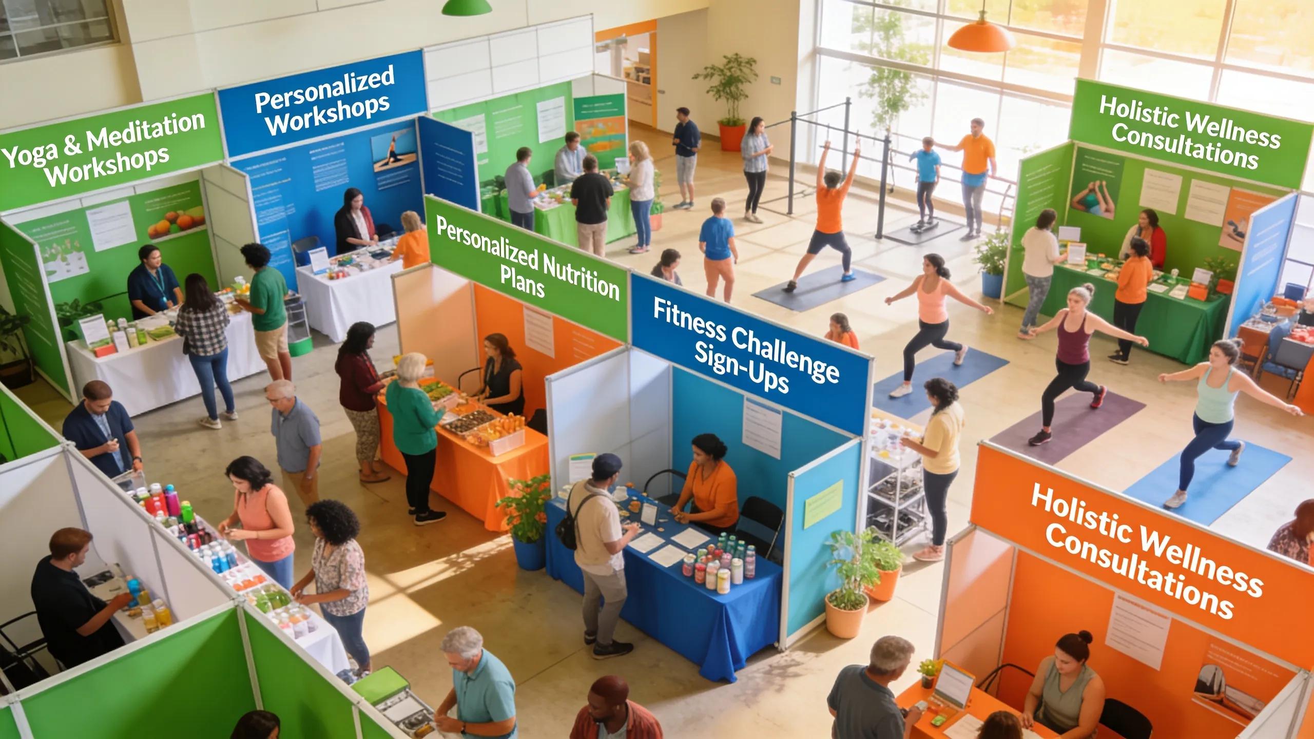 Participants exploring customizable health benefit options at a wellness fair
