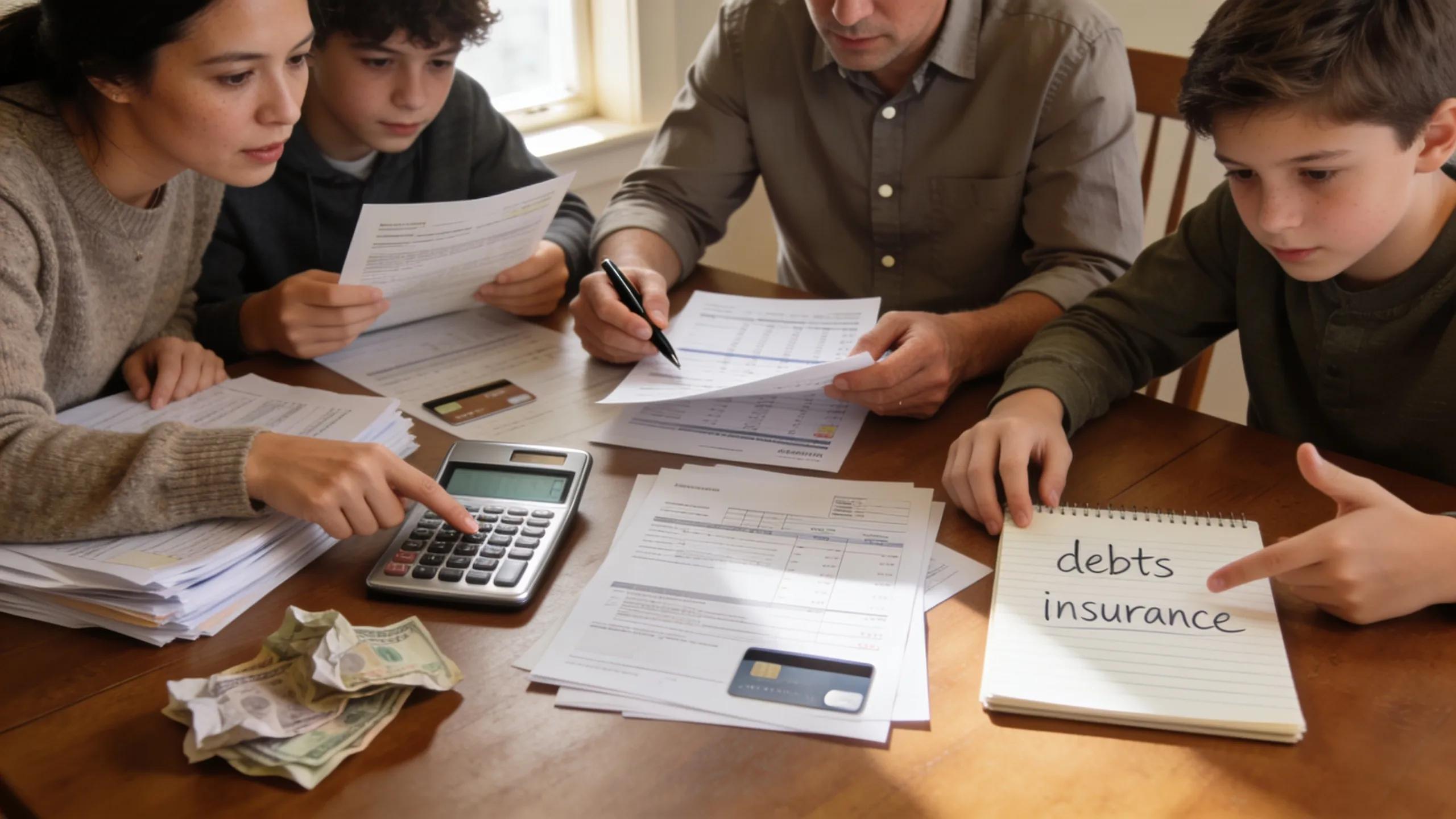 Family budgeting while considering their income, debts, and living expenses