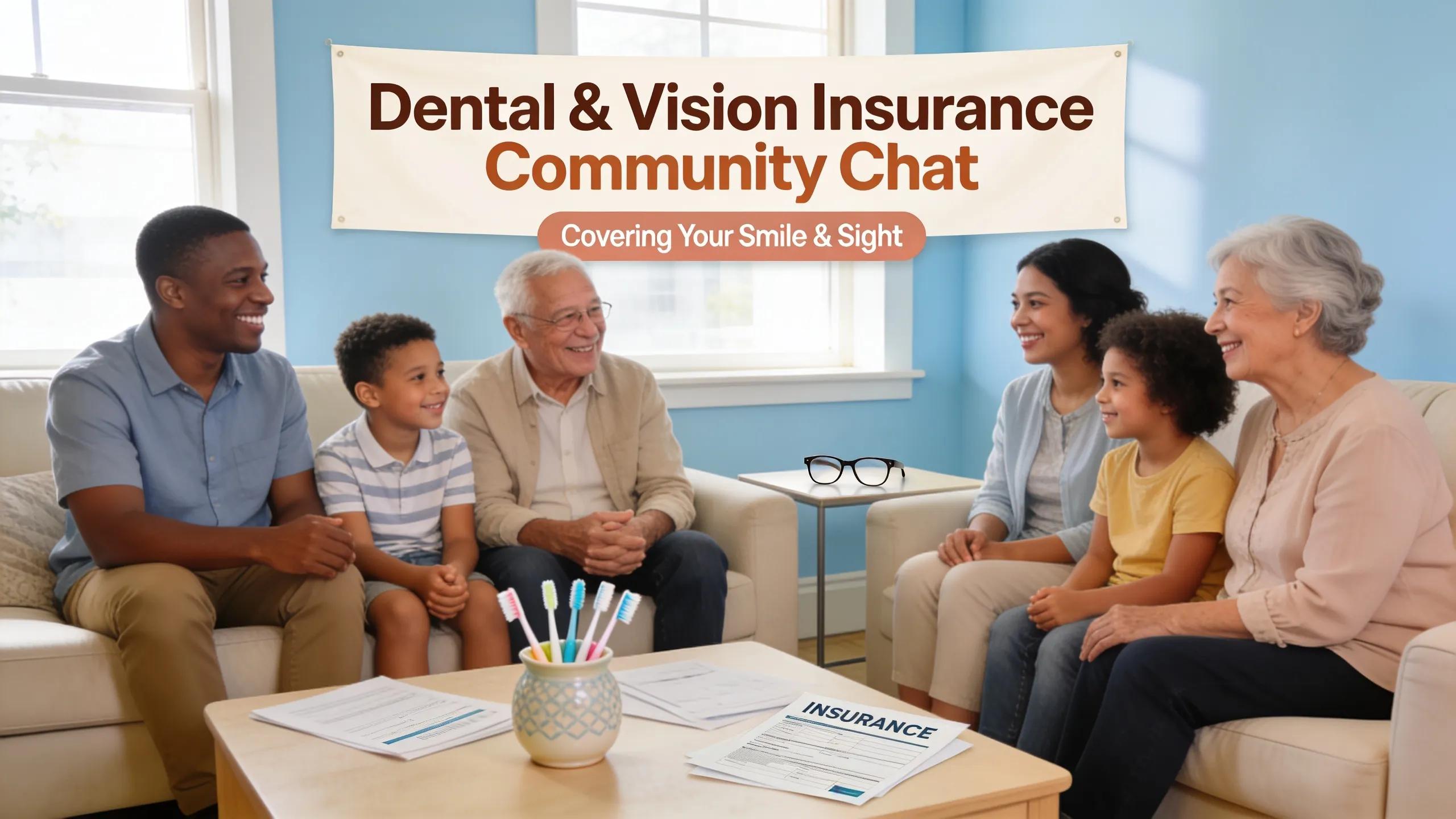 Families and seniors discussing dental and vision insurance options in a welcoming environment