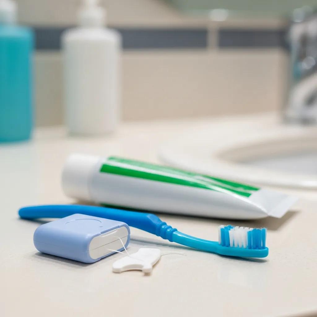 Dental care kit representing preventive care for seniors