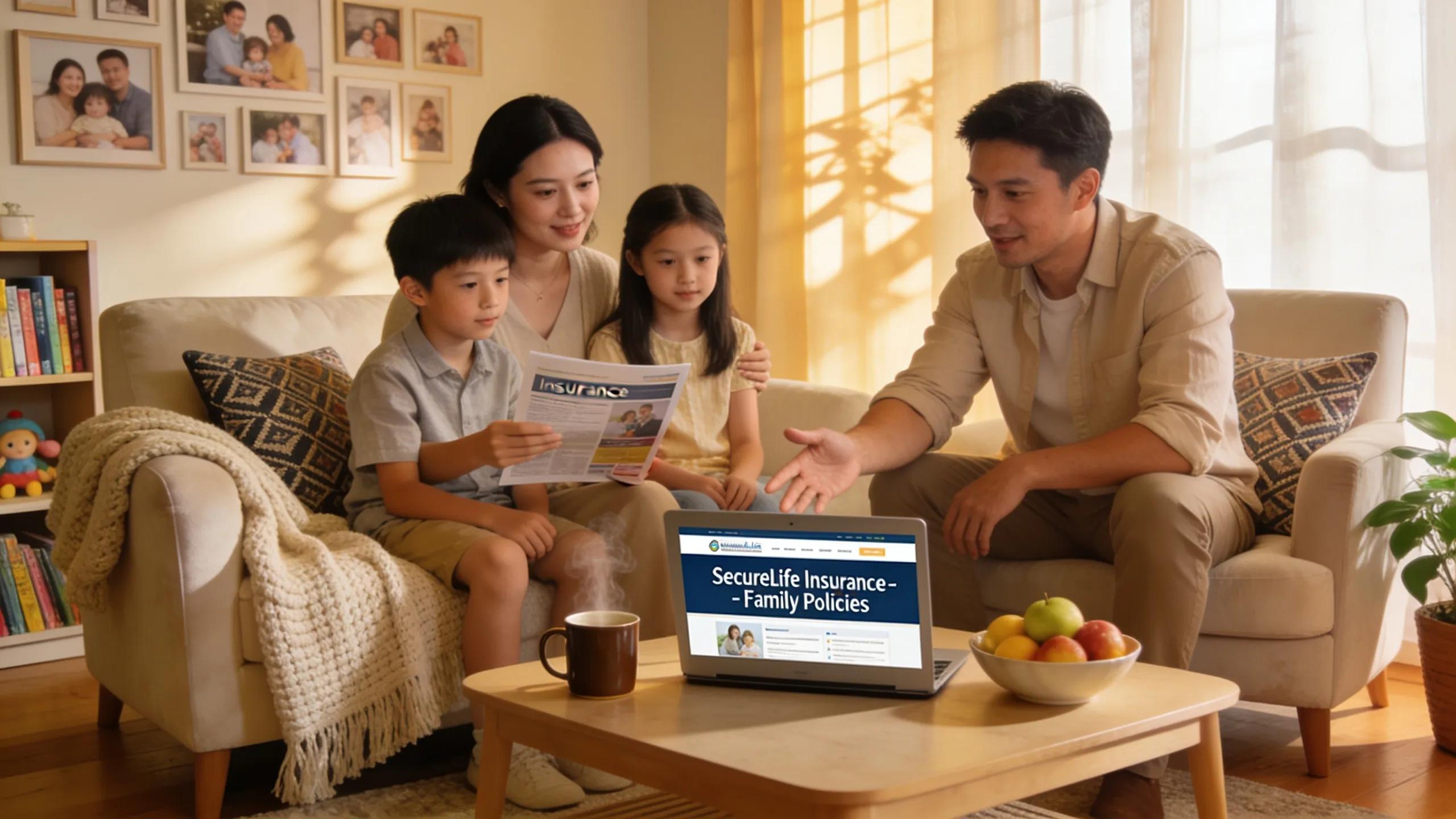 Family discussing life insurance in a cozy living room