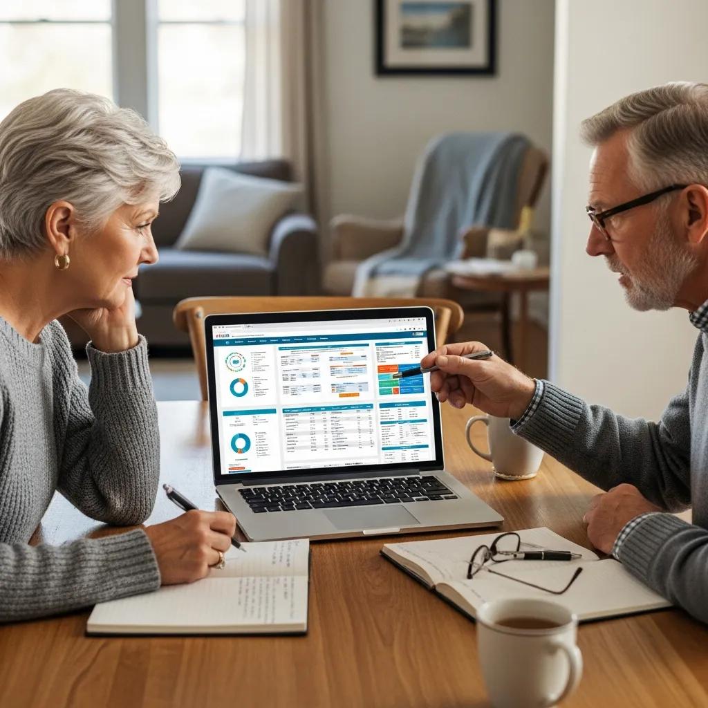 Senior couple reviewing Medicare plan options at home, highlighting thoughtful decision-making