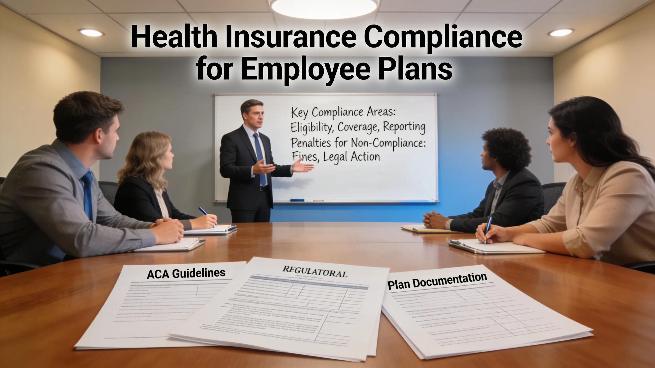 Consultants discussing compliance issues regarding health insurance with employers