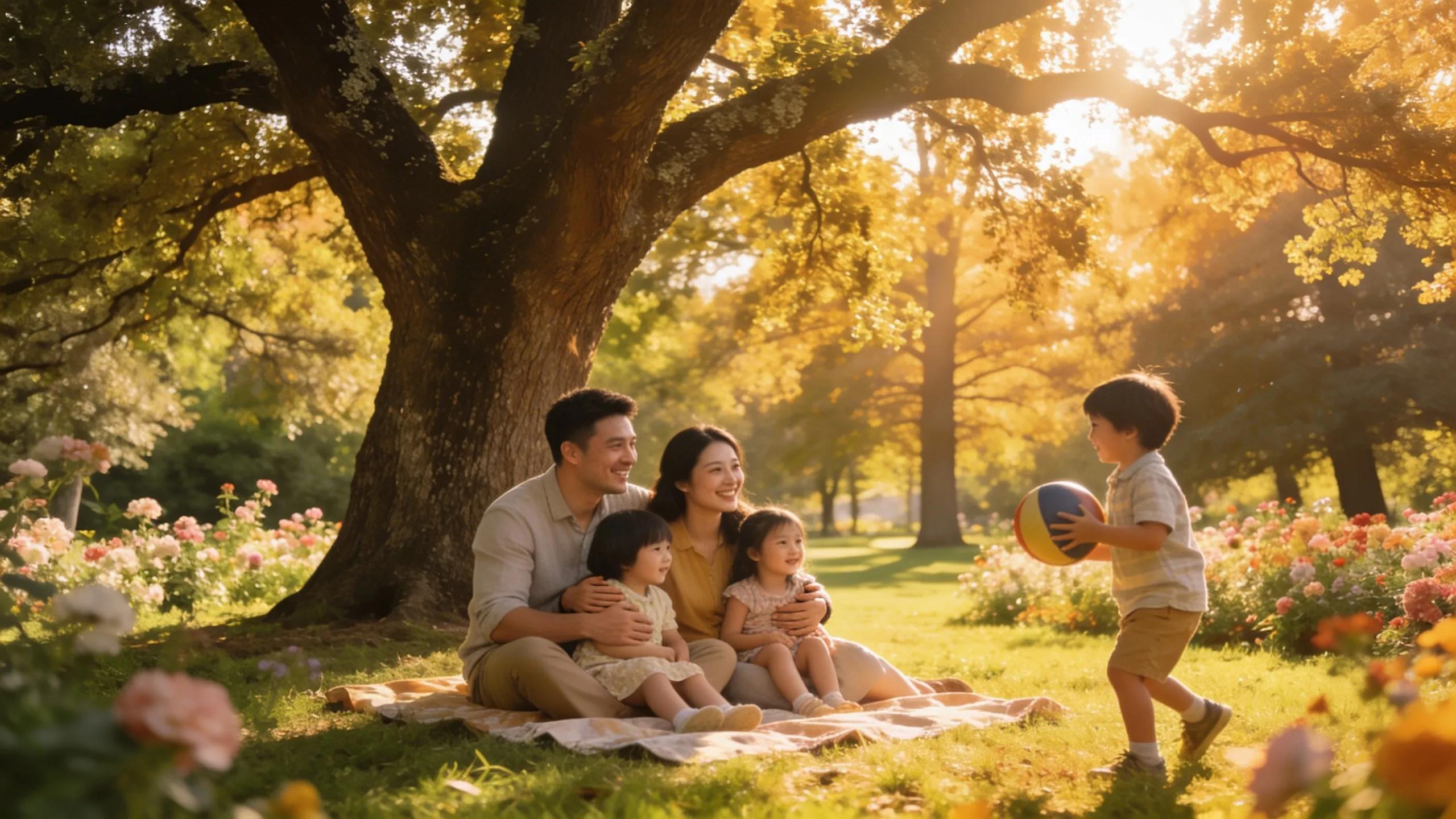 Family enjoying a beautiful day at the park, symbolizing financial security provided by life insurance.