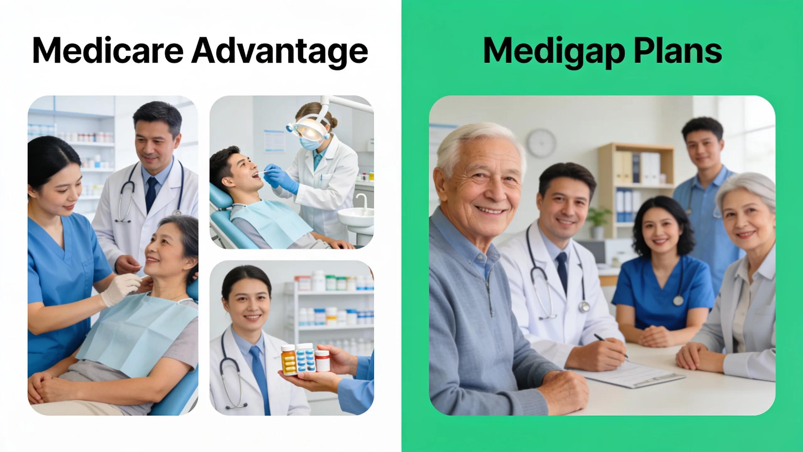 Visual comparison of Medicare Advantage and Medigap plans highlighting services and access