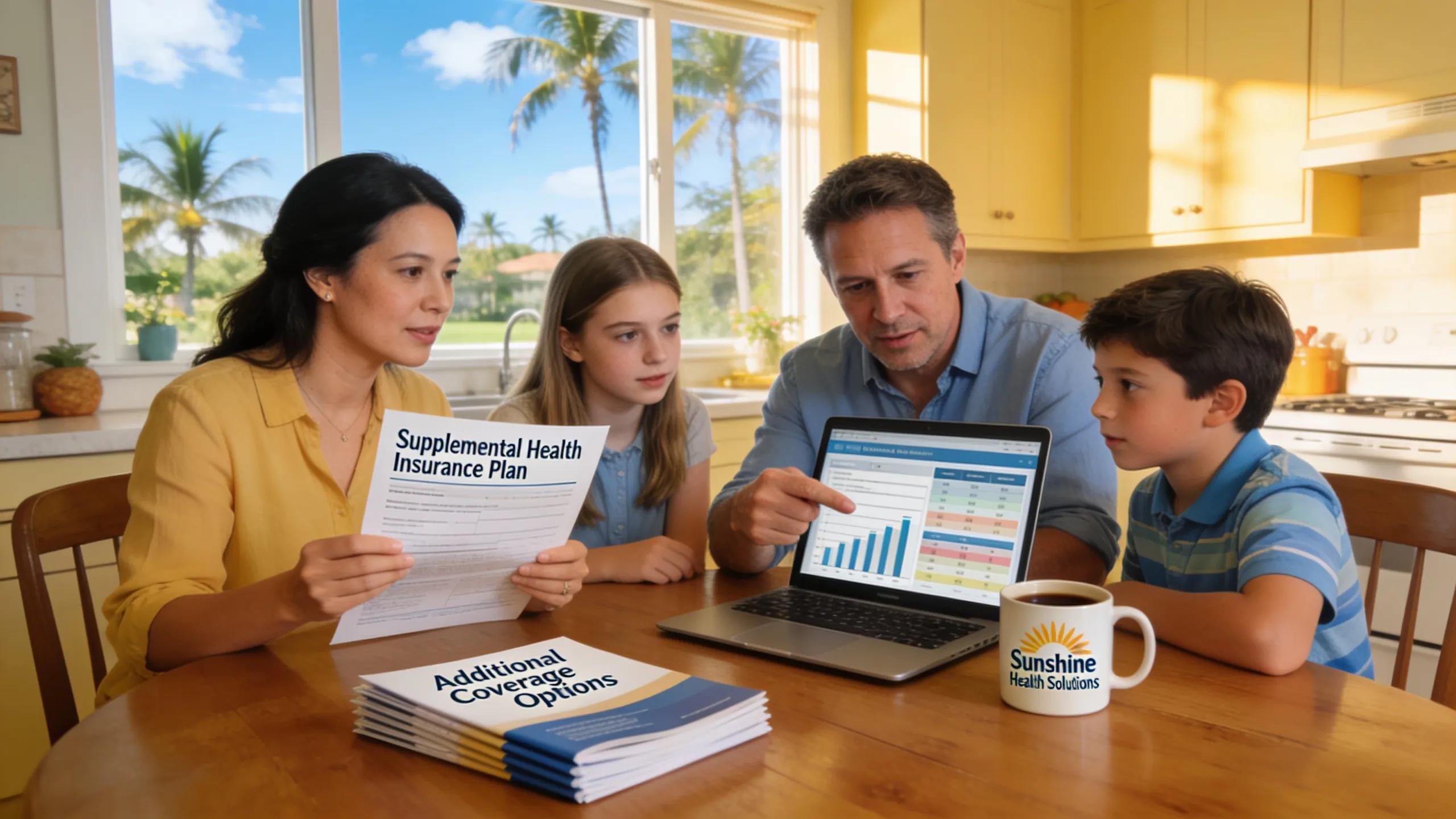 Family discussing supplemental health insurance options at home in South Florida