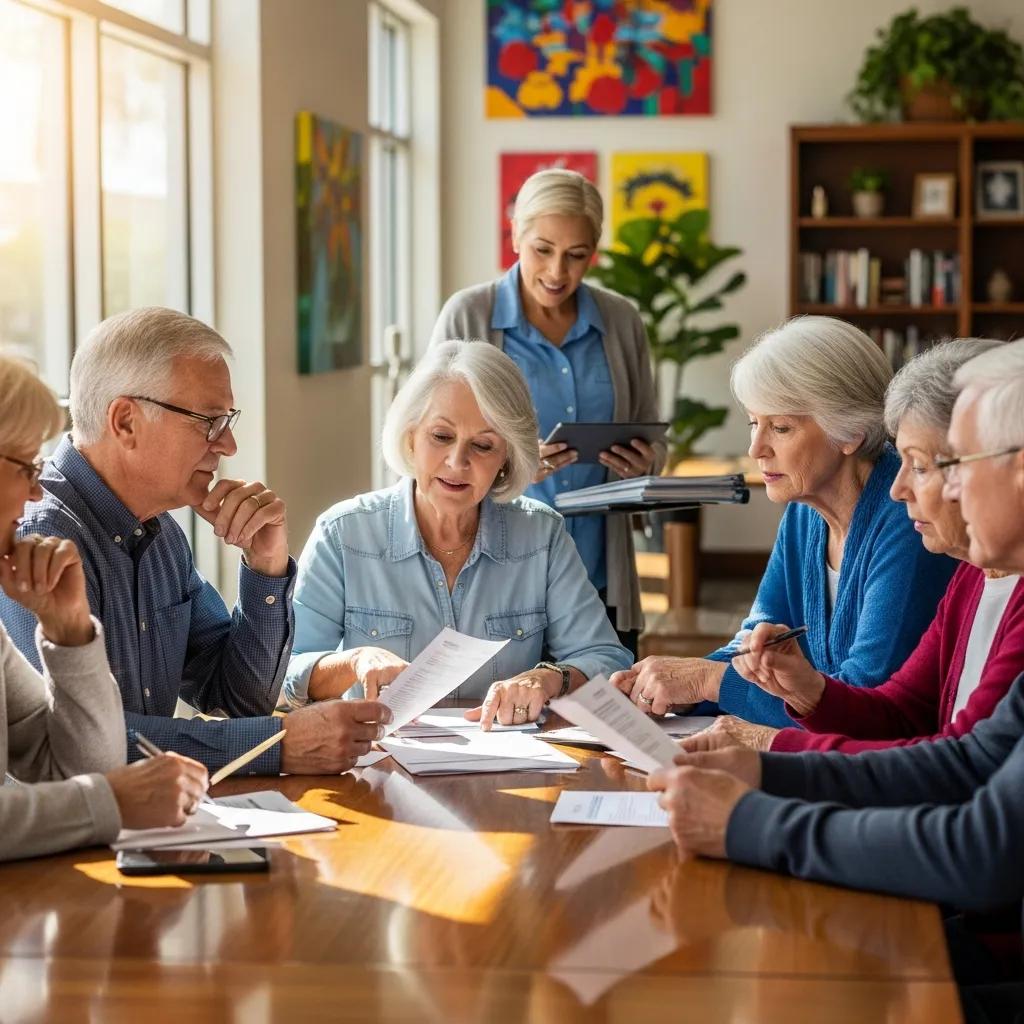 Seniors discussing Medicare enrollment options in a community center in Miramar, Florida